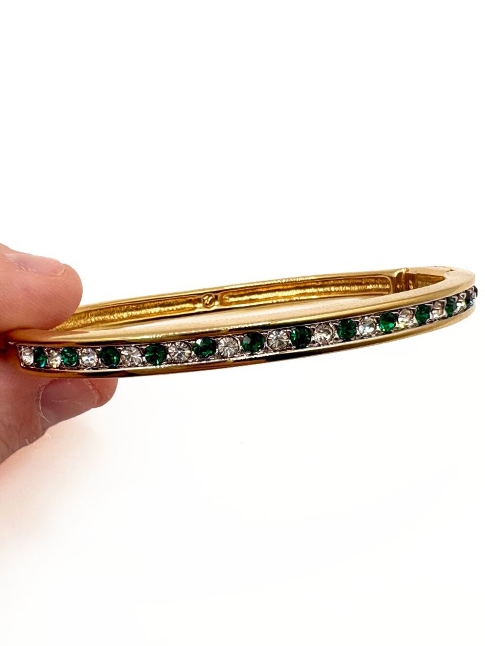 Swarovski Green Crystal Hinged Bangle Bracelet